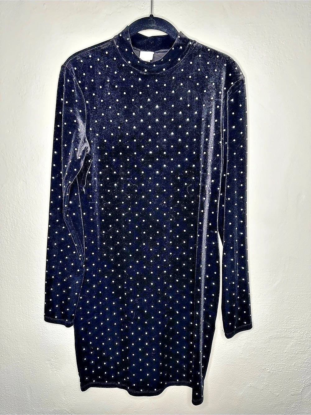 H&M Velvet Mock-Neck Rhinestone-Studded Dress Mini Dress